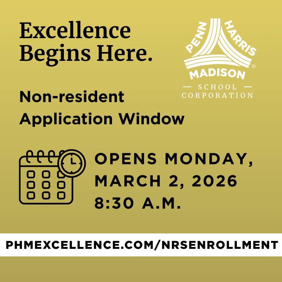 Interested in having your elementary-aged child attend a P-H-M school? Our Non-resident Application Window opens Monday, March 2, 2026 at 8:30 a.m. and closes March 20, 2026 at 4:30 p.m. 🔗Link in our bio or visit phmexcellence.com/NRSEnrollment